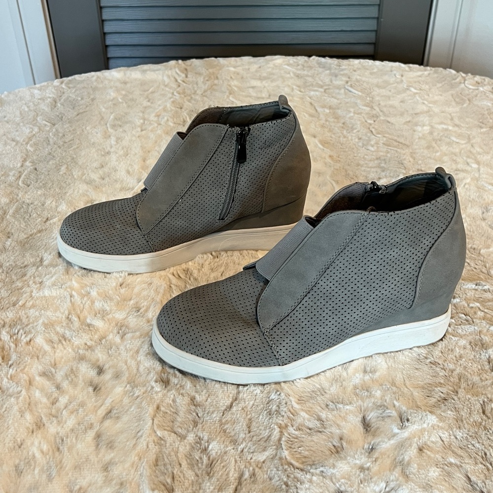 Gray Perforated Wedge Sneakers